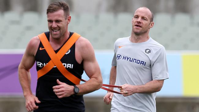 New Carlton fitness boss Andrew Russell working with Sam Doherty. Picture: Michael Klein