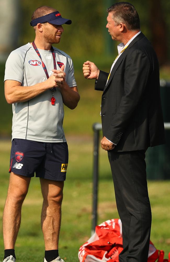 Gary Pert and Simon Goodwin in 2021. Picture: Robert Cianflone/Getty Images