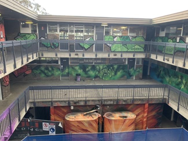 Walls murals have been painted by art students to try and cheer up the 1950s buildings at Balgowlah Boys. Picture: Supplied.