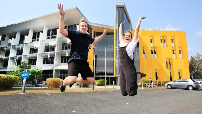 Southern Cross University students Issac Hawkins and Taliha Parsons. Picture: Scott Powick