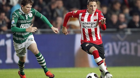 Craig Goodwin on the attack for Sparta Rotterdam against PSV Eindhoven in 2016. Picture: VI Images via Getty Images