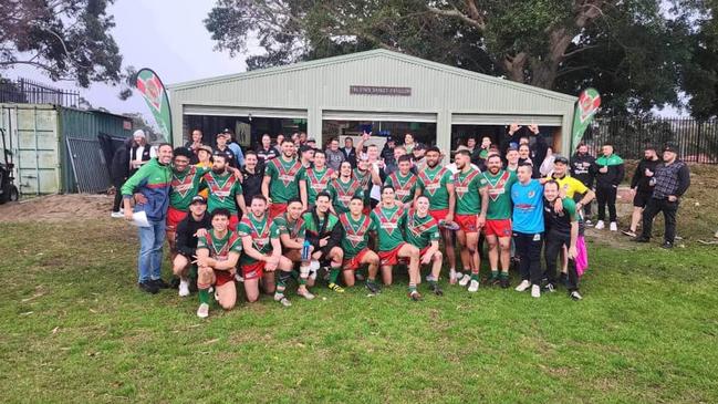 The Corrimal Cougars first grade side celebrate ending a 777 day winless streak. Picture: Corrimal Cougars Facebook