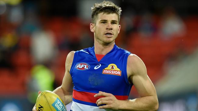 GOLD COAST, AUSTRALIA - JULY 23: Billy Gowers of the Bulldogs warms up prior to the round 8 AFL match between the Gold Coast Suns and Western Bulldogs at Metricon Stadium on July 23, 2020 in Gold Coast, Australia. (Photo by Matt Roberts/AFL Photos/via Getty Images)