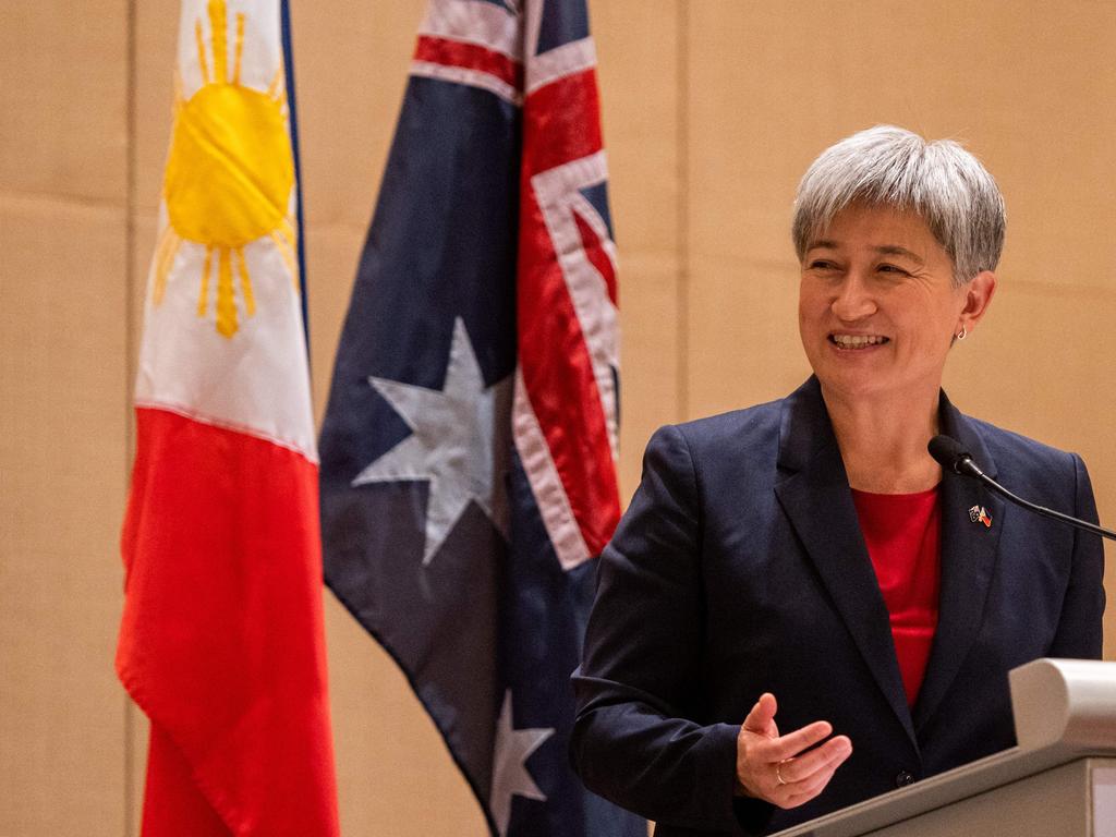 Australian Foreign Minister Penny Wong speaks during a joint press conference with Philippine Foreign Affairs Secretary Enrique Manalo. Picture: AFP