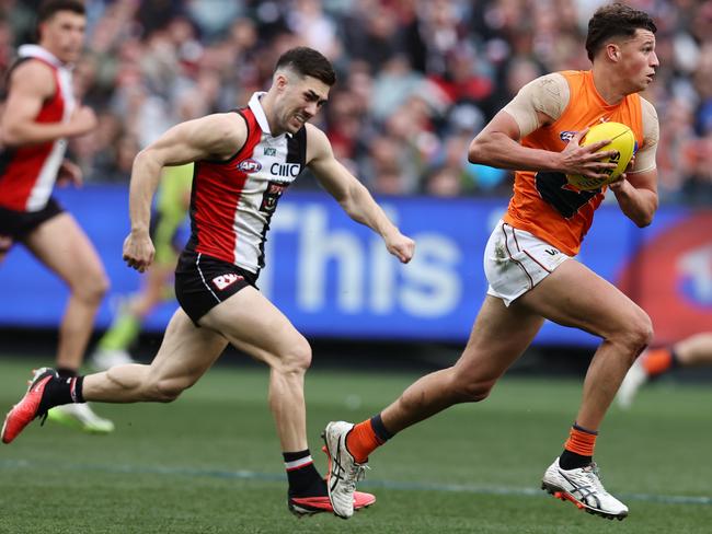 The 20-year-old’s speed was on full display during the Giants’ win over St Kilda in last year’s finals. Picture: Michael Klein.