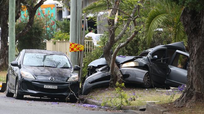 Two boys were found dead after the car crashed into a power pole in the southwestern Sydney suburb of Ashcroft. Picture: NCA NewsWire / Gaye Gerard