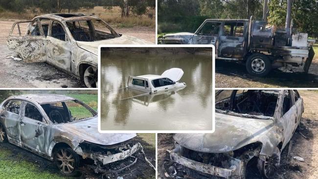 A crime spree has left Goondiwindi in shock as multiple armed robberies, including threats with knives, and stolen cars have ended up torched and abandoned in Boggabilla, 5km across the NSW border.