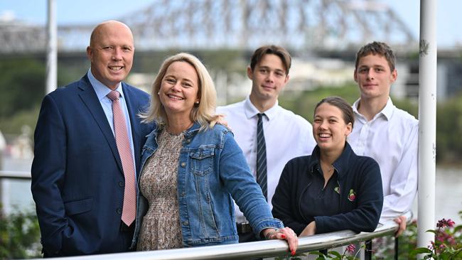 Peter Dutton with his wife Kirilly, son Tom, 16, daughter Rebecca, 20, and son Harry, 17. Picture: Lyndon Mechielsen