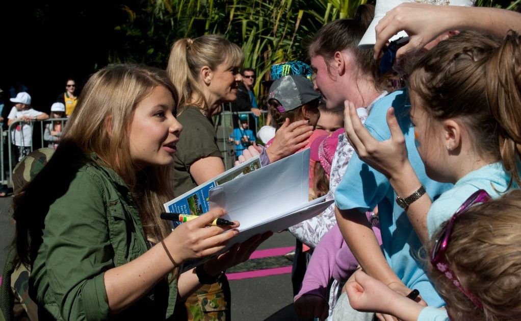 Bindi Irwin greets fans at her 14th birthday celebrations at Australia Zoo. . Picture: Warren Lynam