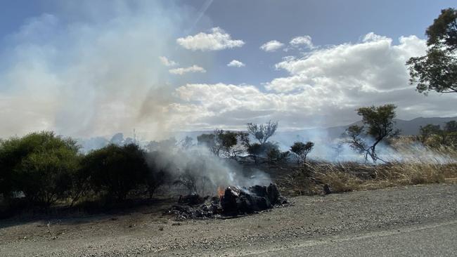 The remains of the Vattenfall’s car after it caught fire. Picture: Hans-Peter van Velthoven / Vattenfall Solar Team