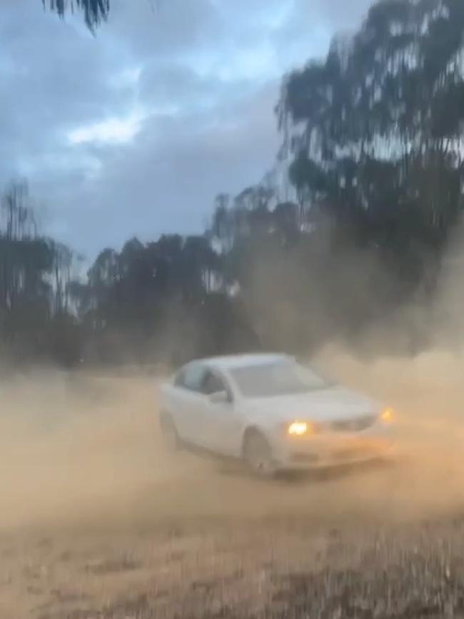 Youths do circle work in a stolen car near Dubbo. Picture: Supplied