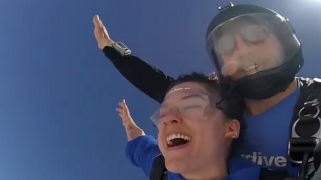 Aiia Maasarwe skydiving over the Great Ocean Road.