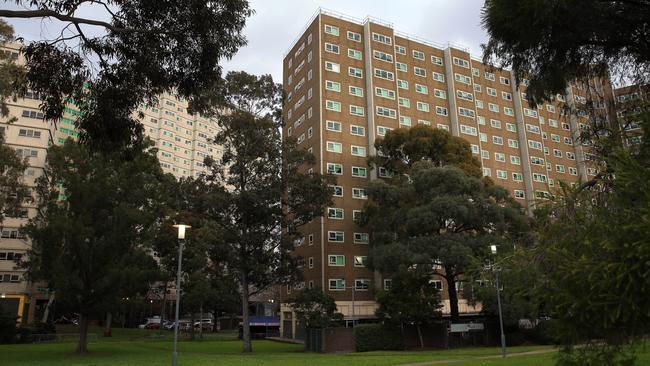 The locked-down housing commission flats in North Melbourne. Picture: Aaron Francis