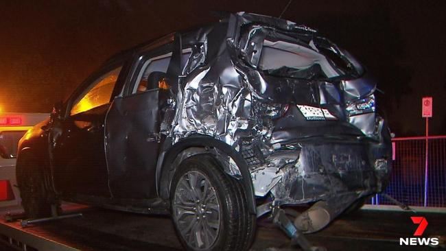 A man has escaped injury after his car was hit by a freight train at Nairne. Picture: 7NEWS