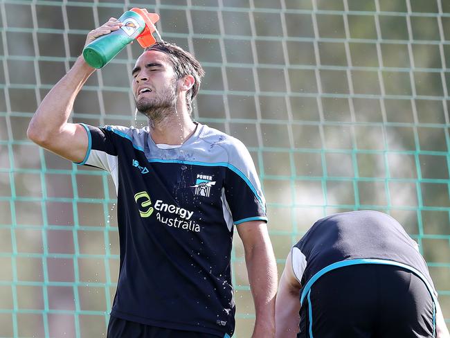 Chad Wingard tries to cool off in Dubai. Picture: Sarah Reed