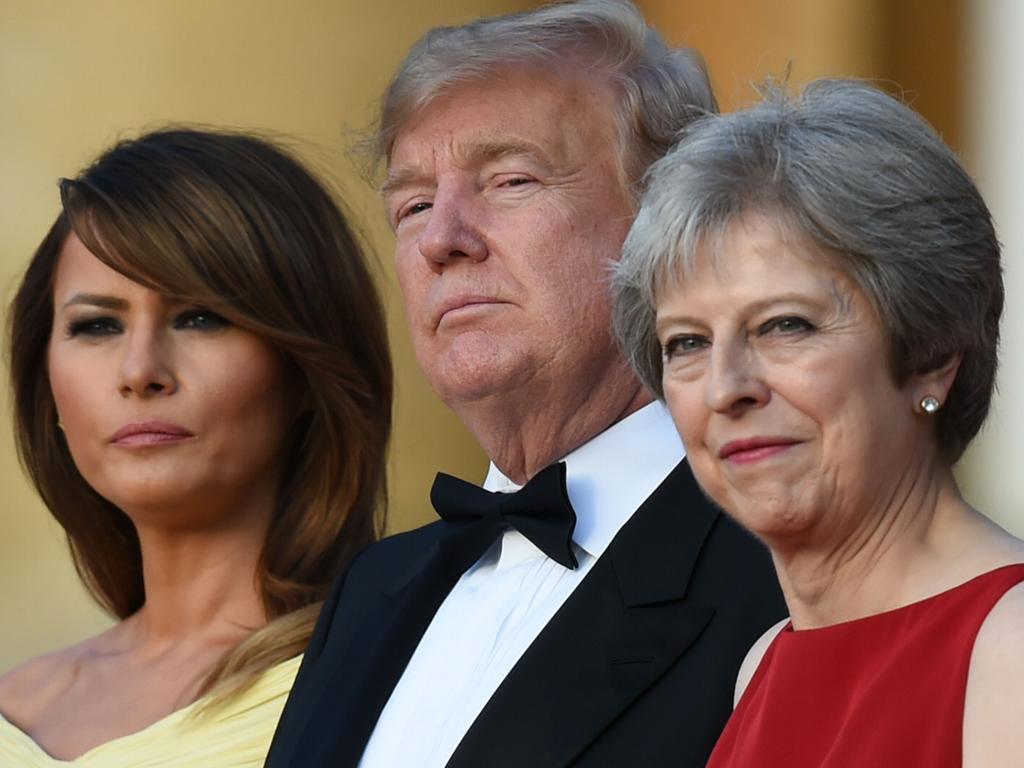 US First Lady Melania Trump, US President Donald Trump and Britain's Prime Minister Theresa May during his first state visit to the UK last June. Picture: AFP