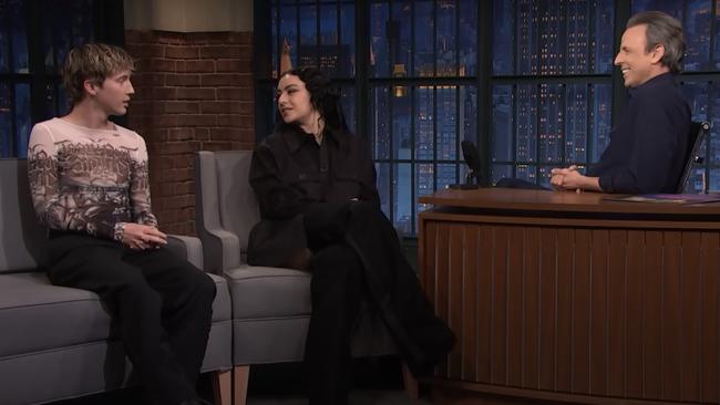 Troye Sivan and UK singer Charli XCX on Late Night With Seth Meyers.