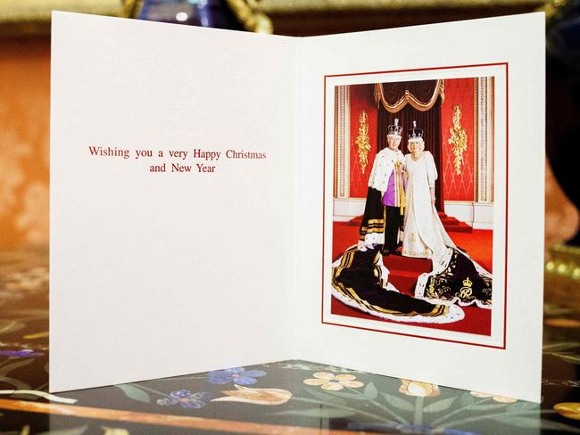 King Charles and Queen Camilla’s 2023 Christmas Card picturing their majesties posing in the Throne Room at Buckingham Palace following their coronation on May 6, 2023. Picture: Hugo Burnand/Buckingham Palace/AFP