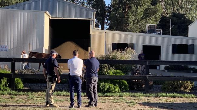 Australian Federal Police and Victoria Police are raid the Ballarat stables of Darren Weir. Picture: Josh Fagan.