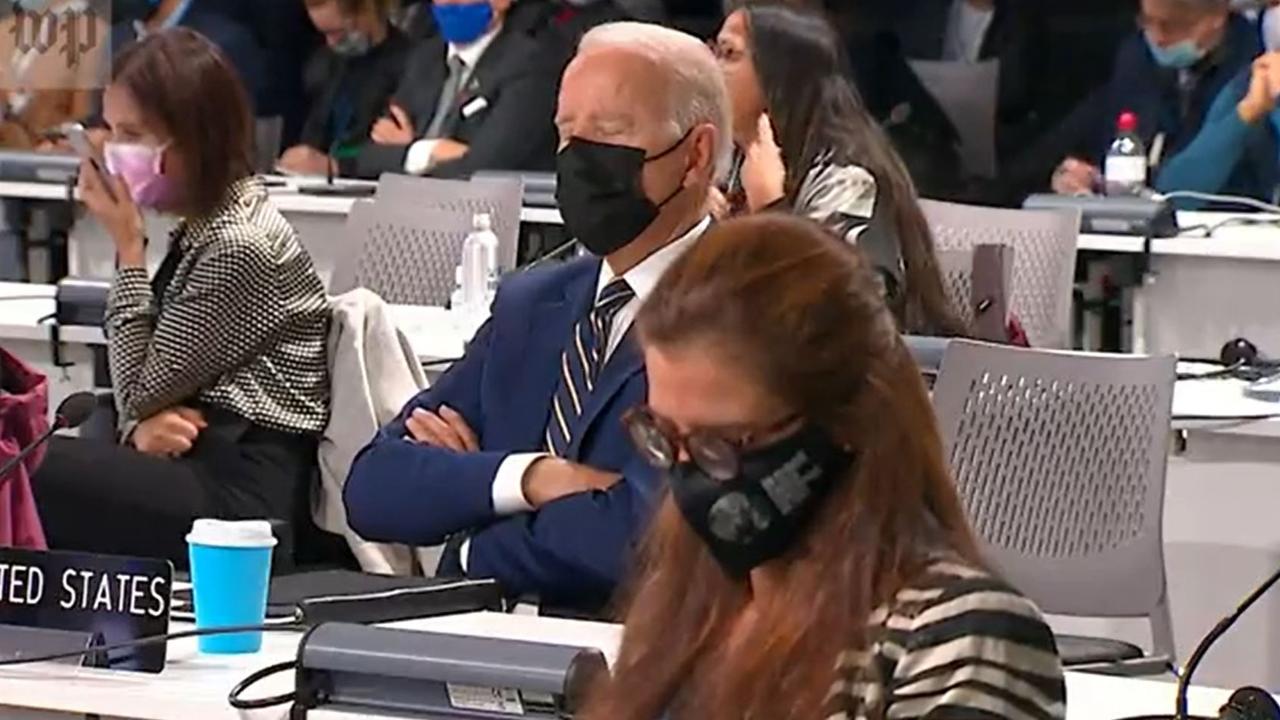 US President Joe Biden appears to fall asleep during COP26 summit. Picture: Twitter