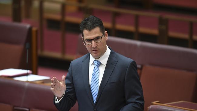 Liberal Senator Zed Seselja speaks during debate on Same Sex Marriage in the Senate chamber at Parliament House in Canberra, Monday, November 27, 2017. (AAP Image/Lukas Coch) NO ARCHIVING