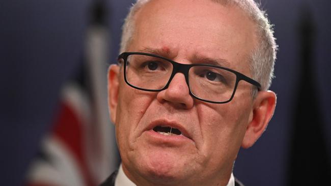 Former prime minister Scott Morrison fronted the press on Wednesday after it was revealed he had overseen five ministerial portfolios during the pandemic. Picture: AFP