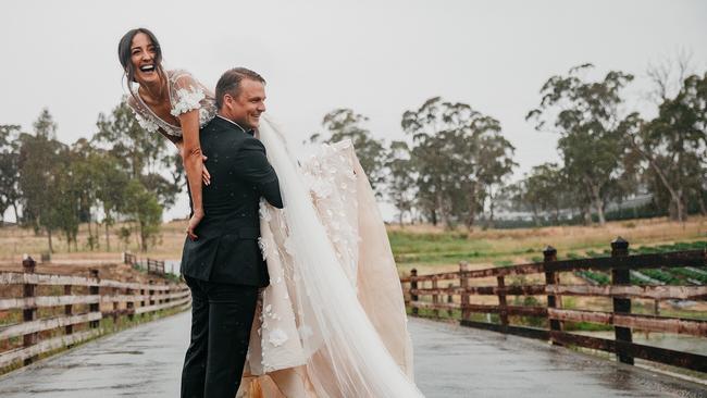 Abbey Way tied the knot with Sky Racing reporter Ben Way at Lot 100 in the Adelaide Hills. Pic: Jarrad Seng