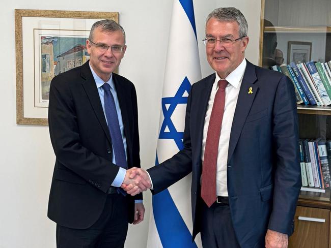 Deputy Israeli Prime Minister and Minister for Justice Yariv Levin meets with Attorney-General Mark Dreyfus in Israel. Picture: X