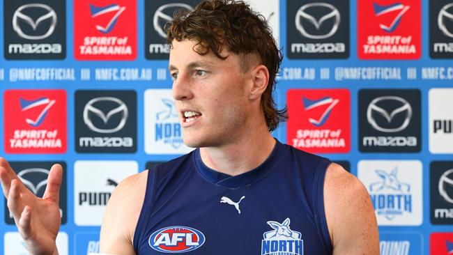 North Melbourne forward Nick Larkey says he ‘admires’ the club’s bold draft strategy to give up its 2025 first-round pick. Picture: Quinn Rooney / Getty Images