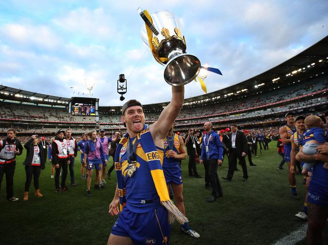 Luke Shuey with the premiership cup. Picture: Phil Hillyard