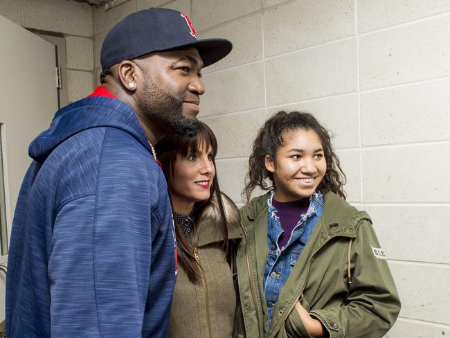 David Ortiz with his wife Tiffany and daughter Alex before his final game at Yankee Stadium. (Photo by Billie Weiss/Boston Red Sox/Getty Images)