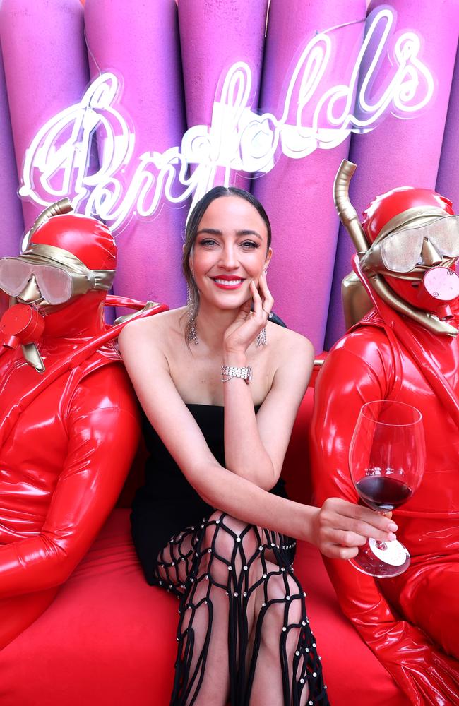 Abbey Gelmi with snorkellers in the Penfolds marquee. Picture: David Caird