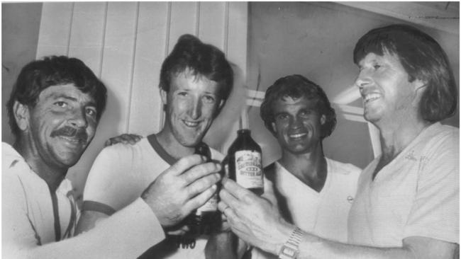 Kepler Wessels, third across, with Rod Marsh, Geoff Lawson and Jeff Thomson..