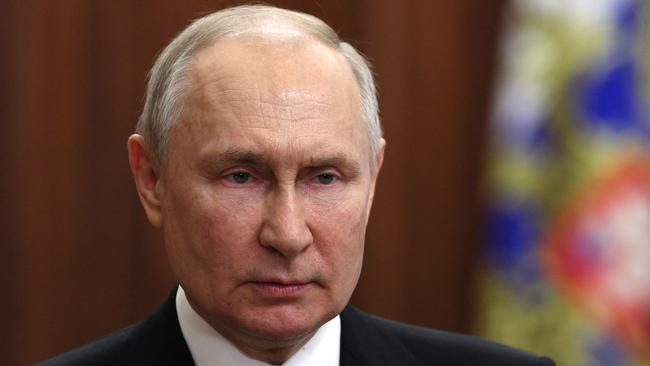 Russiaâs President Vladimir Putin delivers a video address, on June 24, 2023, as Wagner fighters stage rebellion. President Vladimir Putin addresses the nation, the Kremlin said on June 24, 2023, as Russia faced a rebellion by the Wagner mercenary group that has vowed to topple Moscow's military leadership. The Russian President vows to punish 'traitors' from Wagner rebellion. (Photo by Gavriil Grigorov / SPUTNIK / AFP)