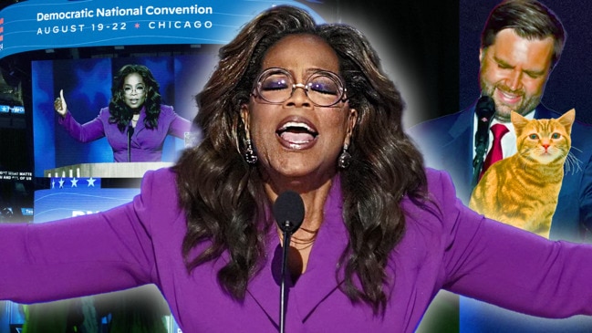 Oprah Winfrey mocks Vance’s ‘childless cat lady’ remark in surprise DNC appearance