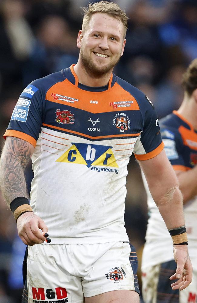 Castleford Tigers' Joe Westerman responds to chants from the Hull fans. (Photo by Richard Sellers/PA Images via Getty Images)