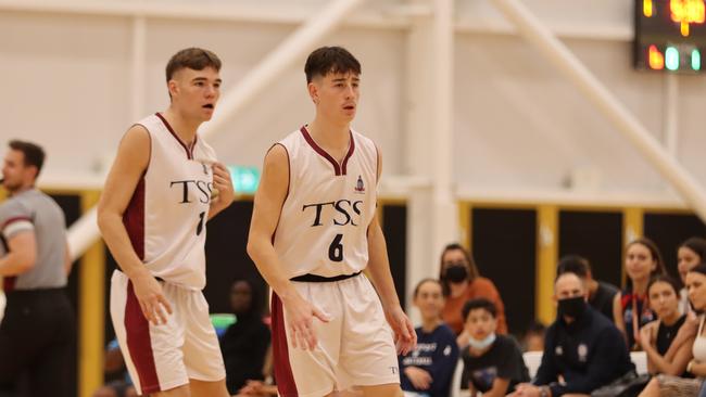 TSS duo Lloyd McVeigh and Preston Le Gassick. Picture: Basketball Queensland