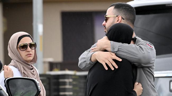 Distressed family and friends at the scene of the shooting. Picture: NCA NewsWire / Jeremy Piper