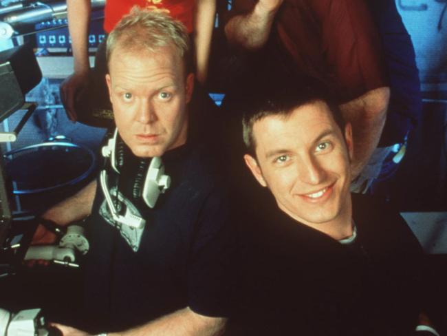 Peter Helliar and Rove McManus in the era comedy series Rove.