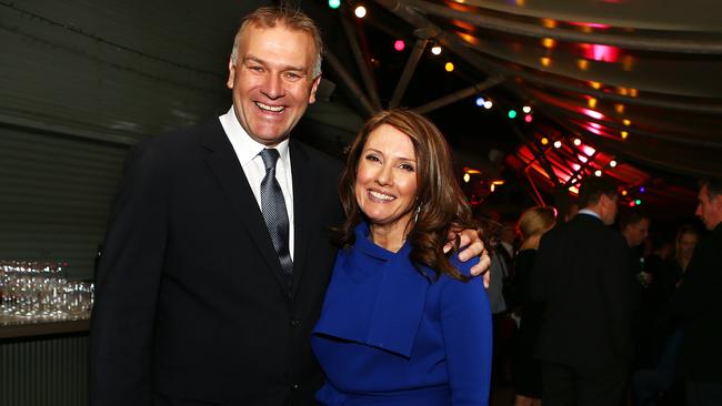 Chris Bath with her husband Jim Wilson at her farewell party from Channel Seven. Picture: Tim Hunter