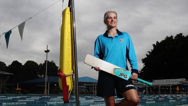 Women's Big Bash cricketer Katie Mack works as a lifeguard at Canterbury, studies and plays cricket interstate. Pic: Brett Costello