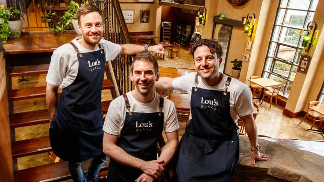 Chefs Dean Zammit, Callum Hann and Themis Chryssidis in their new restaurant Lou's Place in Rowland Flat, Barossa Valley. Picture Matt Turner.