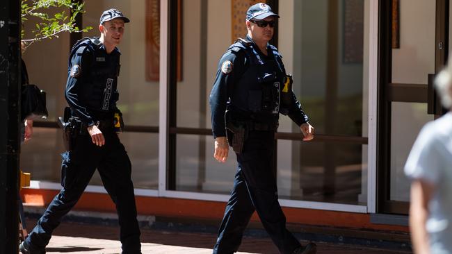 Police patrols on the streets of Alice Springs on March 28. Picture: Pema Tamang Pakhrin