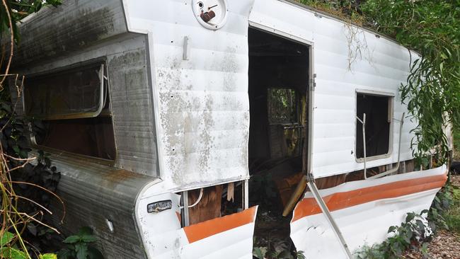 Stinky Bill's caravan, turned to rot after 20 years. It still sits on a Humpty Doo back block Picture: Matt Garrick