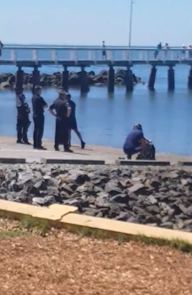 Police divers on scene after a stolen car was found submerged near the boat ramp at Wellington Point. Picture: Robyn Shorter