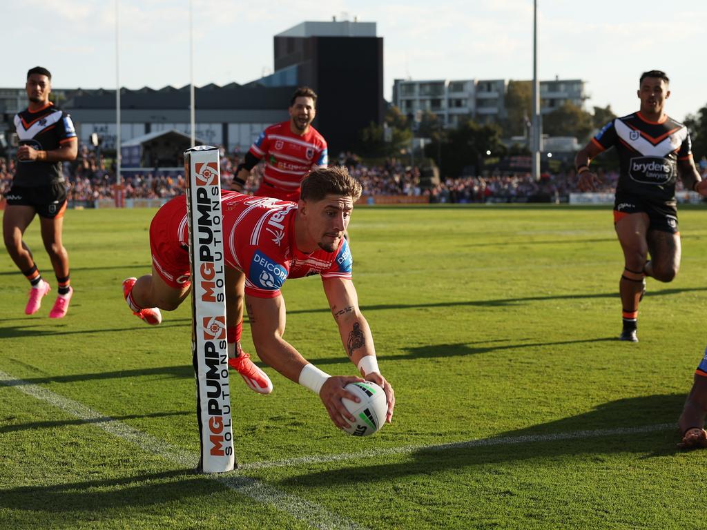 Zac Lomax impressed from winger yet again for the Dragons. Picture: Matt King/Getty Images