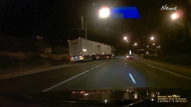 Truck nearly flips on South Eastern Freeway