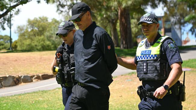 One of the 16 men arrested in Adelaide. Picture: Tracey Nearmy/Getty Images