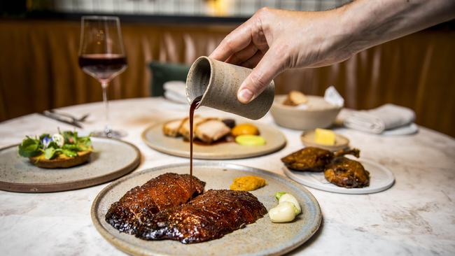 The sublime roast duck at Omnia is one of Melbourne’s must-try dishes. Picture: Nicole Cleary