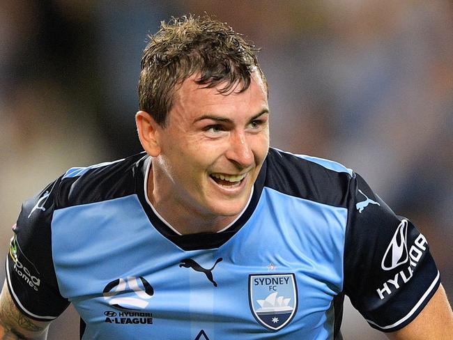 SYDNEY, AUSTRALIA - NOVEMBER 25:  Sebastian Ryall of Sydney celebrates scoring a goal during the round eight A-League match between Sydney FC and the Brisbane Roar at Allianz Stadium on November 25, 2017 in Sydney, Australia.  (Photo by Brett Hemmings/Getty Images)